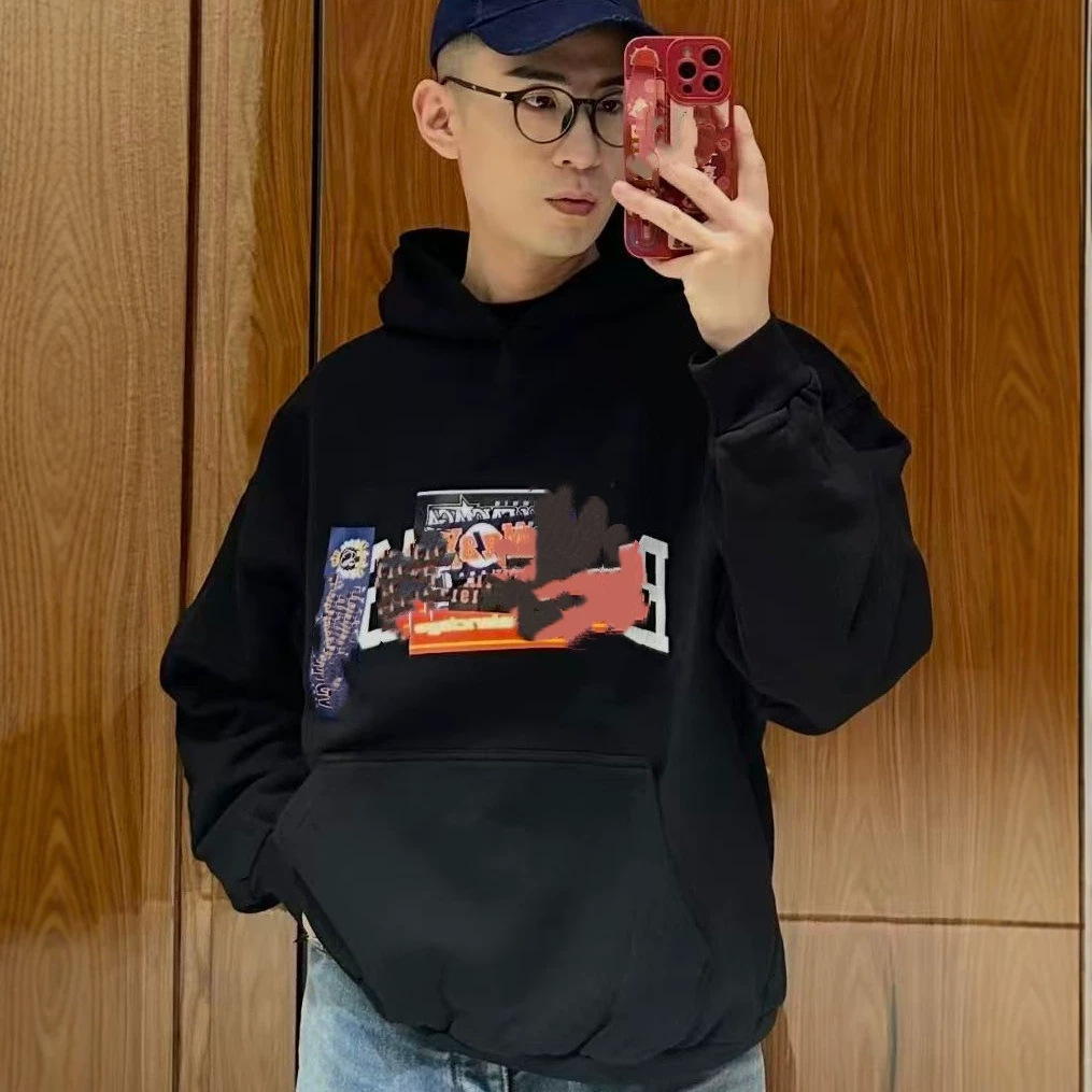 High-end Paris B brand, new autumn designer luxury collection: artistic lettering and special material embossed, distressed finish, unisex hooded sw