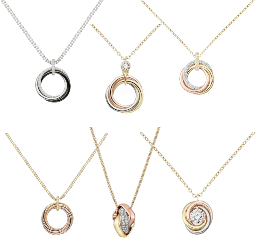 Women Letter Titanium Steel Tri-color Polished Interlocking Rings Pendant Clavicle Chain Necklaces Full Flash Rhinestone Letter 925 Silver Jewelry