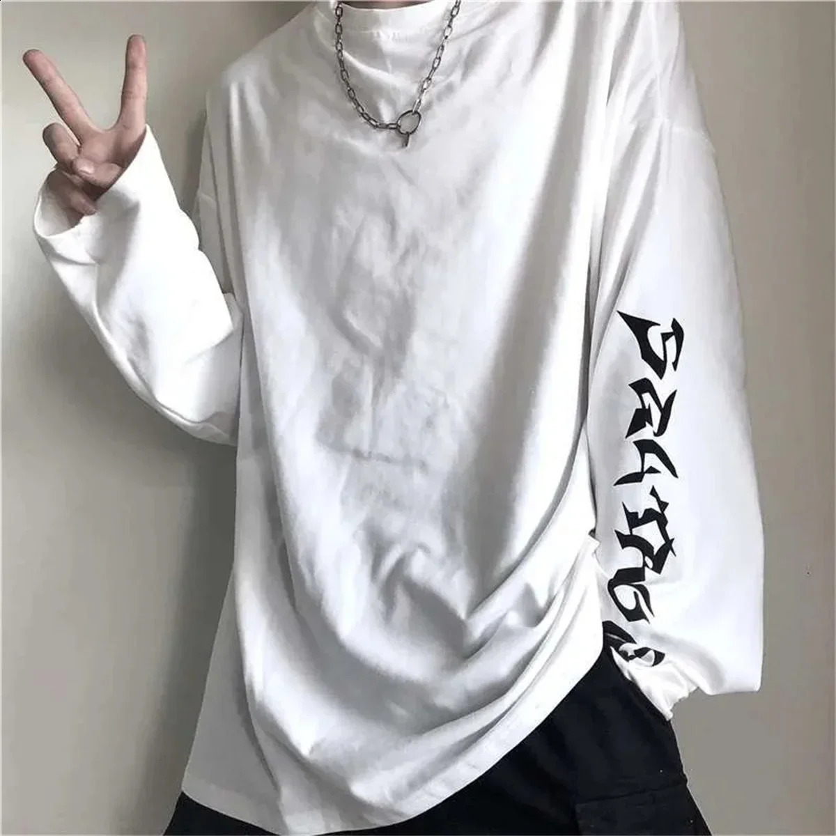 Cool Japanese Y2k Letter Print T-shirt 2000s Style Long Sleeve T Shirt Vintage Harajuku White Loose Tops American Retro 261014