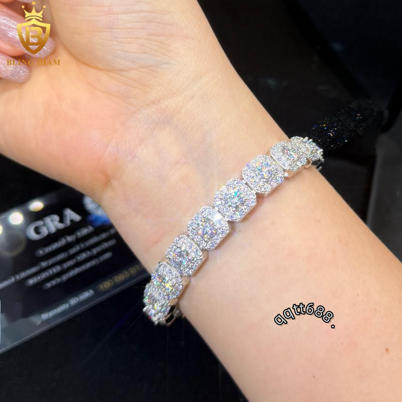 10MM VVS1 Iced Out Moissanite 925 Sterling Silver Tennis Chain Moissanite Tennis Chain Bracelets Pass Diamond Tester with GRA