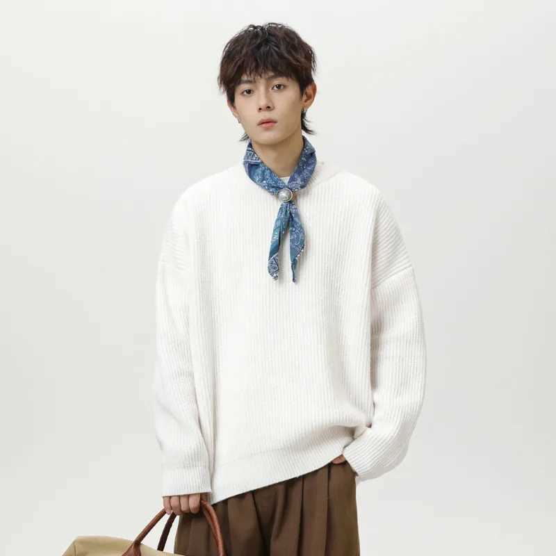 Solid PFNW Men's Autumn Winter Color Retro Round Neck Long Slved Loose Knit Pullover Sweater Versatile Casual 28L2425 M261016