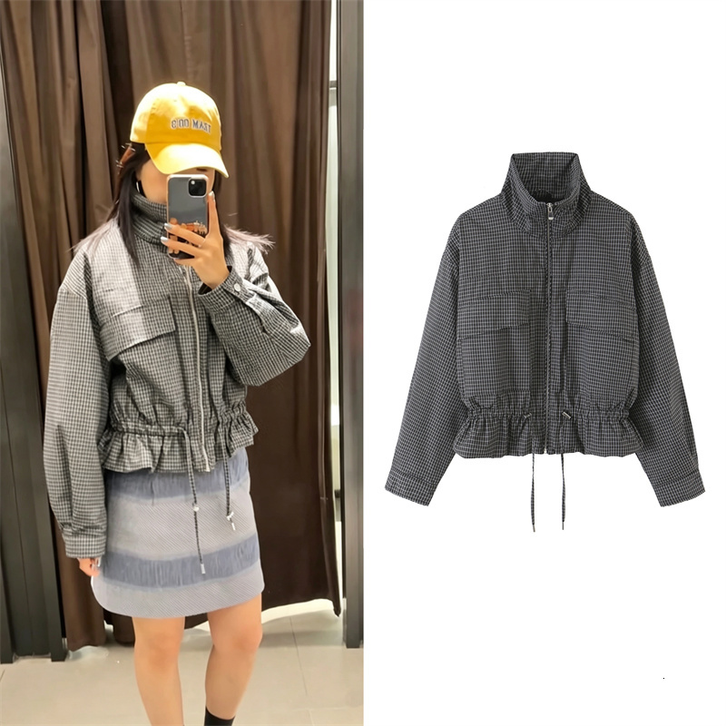 Women Puffer Down Jacket Coat Guobioziy Women's Top 2026 Autumn New Fashion Loose-Fit Versatile Long-Sleeve Stand Collar Plaid Cotton Jacket