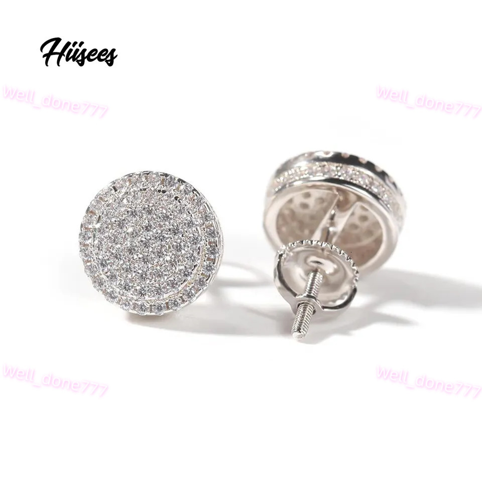 Hip Hop S925 Sterling Silver Moissanite Rose Gold Earring Bling Ice Out Circle Shape Stud Earrings for Unisex Rapper Jewelry