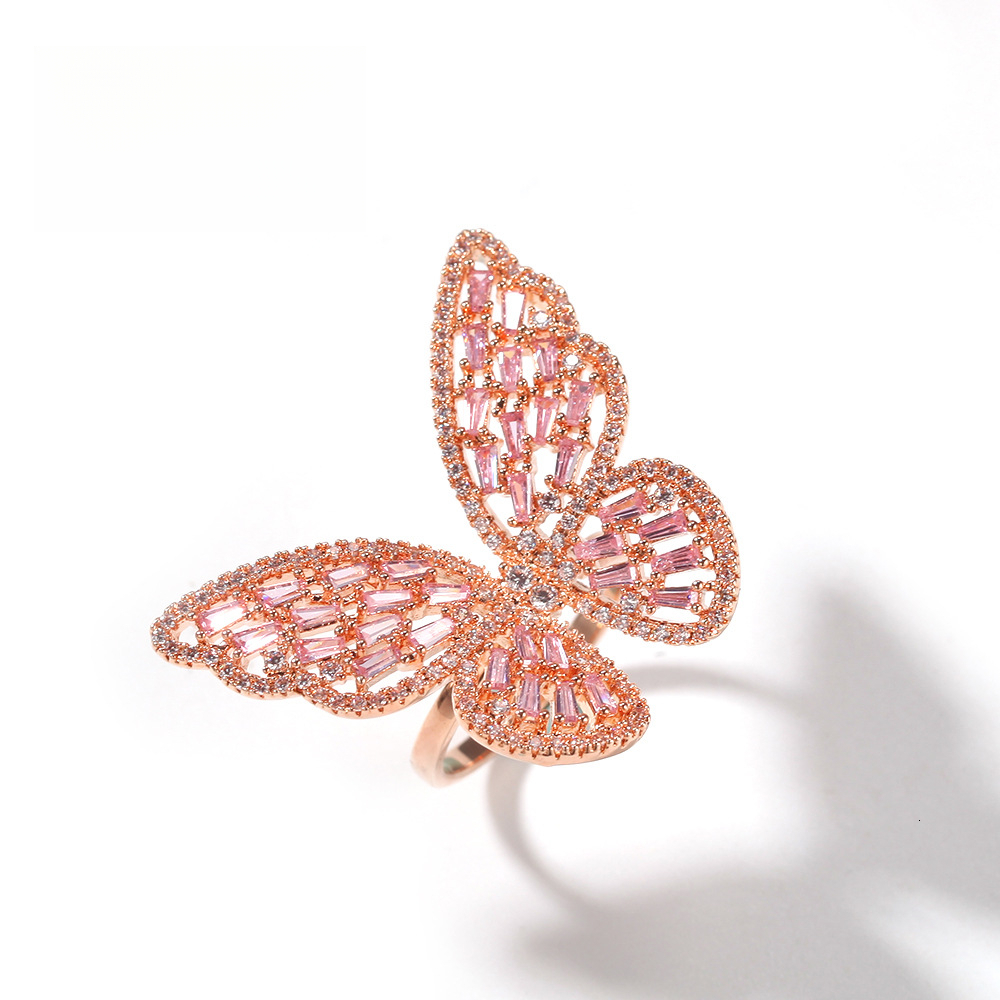 Luxury Iced New Style Out D VVS Diamond Personality Exaggerated 3D Hollow Butterfly for Women Fashion Trendy Cool Adjustable Open Finger Ring Luxury