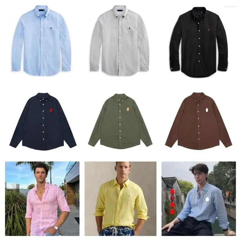 Men's Casual Shirts Designer Pony Linen Shirt Breathable Button Up Tops Classic Small Horse Embroidered Fashion Summer 41