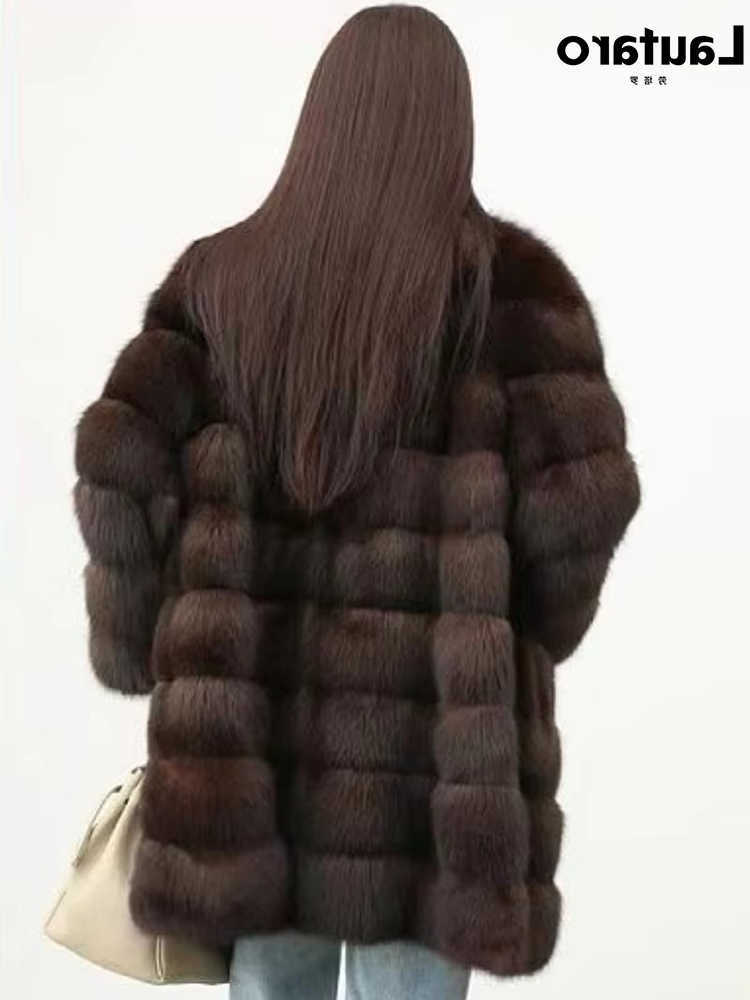 Autumn Lautaro Winter Long Elegant Thick Warm Fluffy Soft Sable Fur Coat Women Stand Collar Chic Furry Overcoat 2026 S261016S1QJ