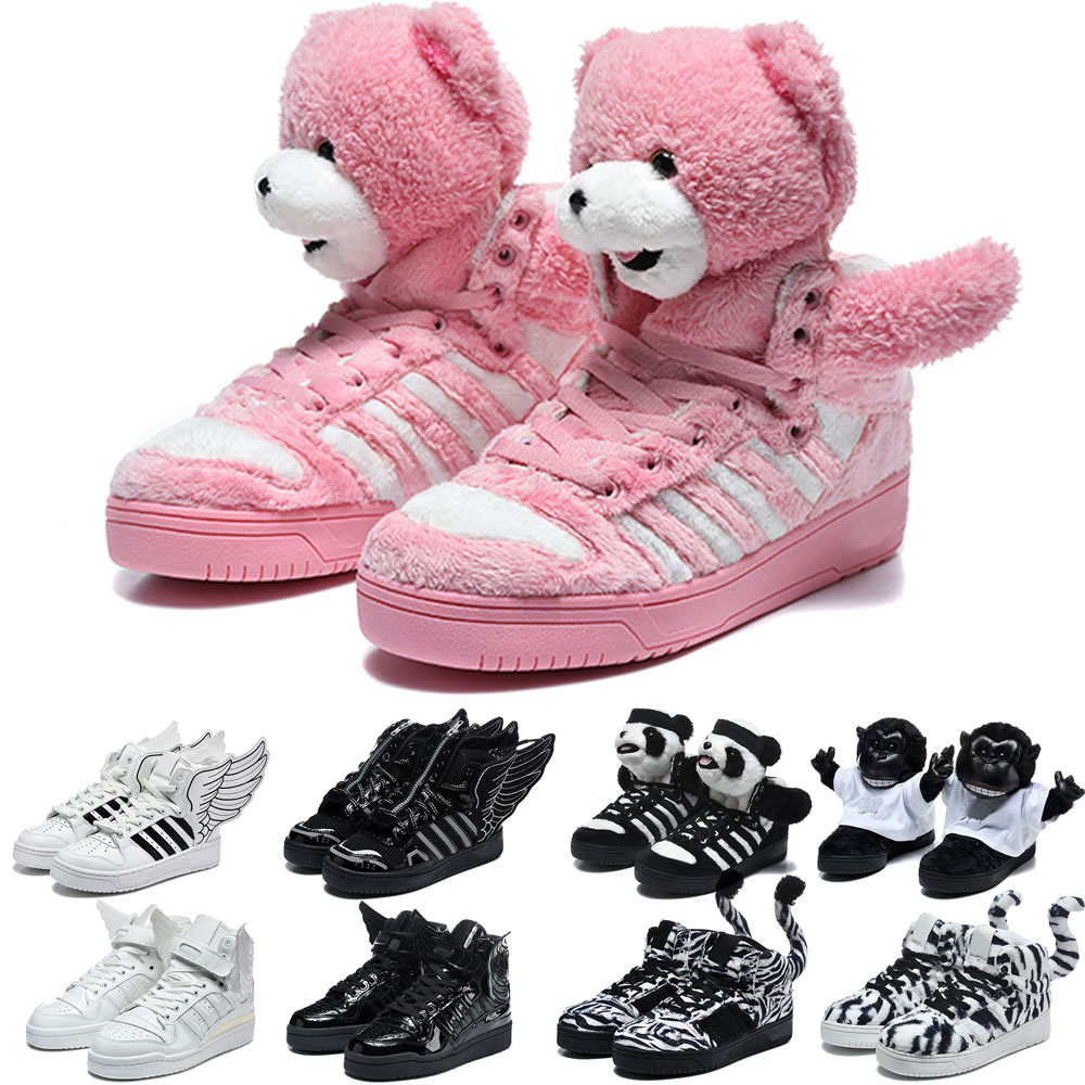 Designer Wings Shoes Jeremys Scotts JS Wings Shoe Men Women Bear High Top Sneakers Plush Teddy Bear 3D Angel Wings Trainers Furry Animal Tail Zebra