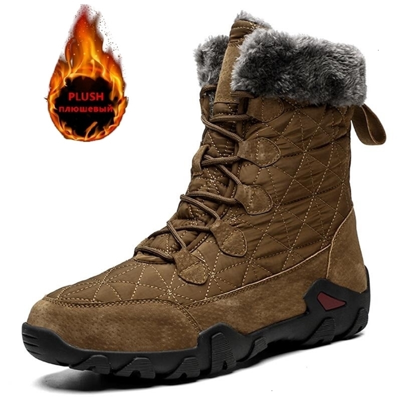 Winter Men Snow Boots Fur Plush Warm Ankle Plus Size Waterproof Outdoor Non-Slip Hiking Work Shoes 261009