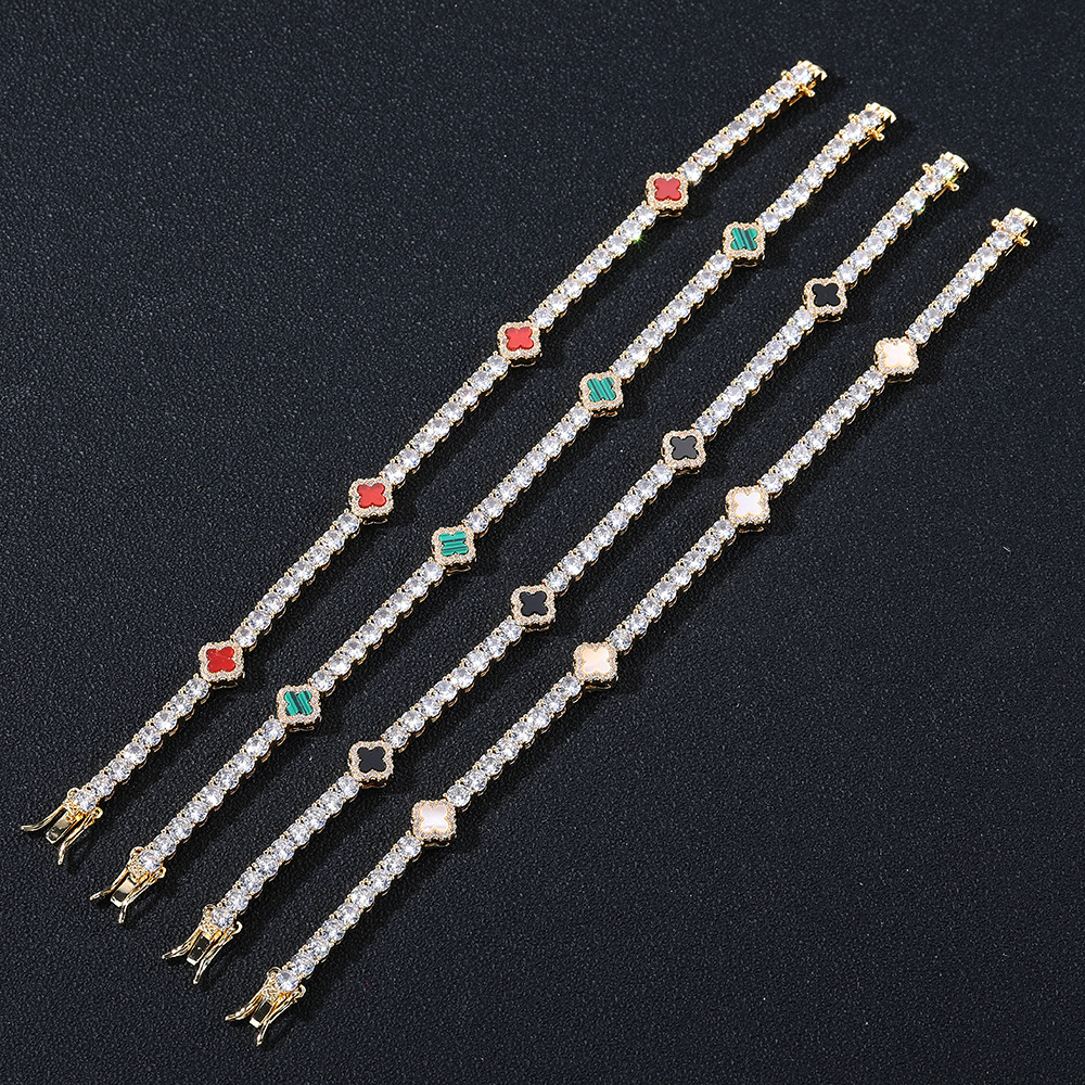 VVS GRA 10K 14K 18K S925 Ice emerges Four-Leaf Clover Bracelet Tennis Necklace for Women Exquisite High-End Clavicle Sweater Chain Accessory Winter
