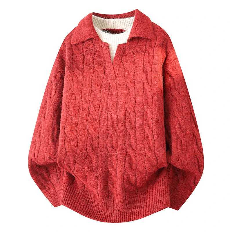 Quty 2026 Winter Men's High Large Size Casual Sweater Men Fashion Trend Breathable Fake Two-Piece Knitted Pullover male M261016