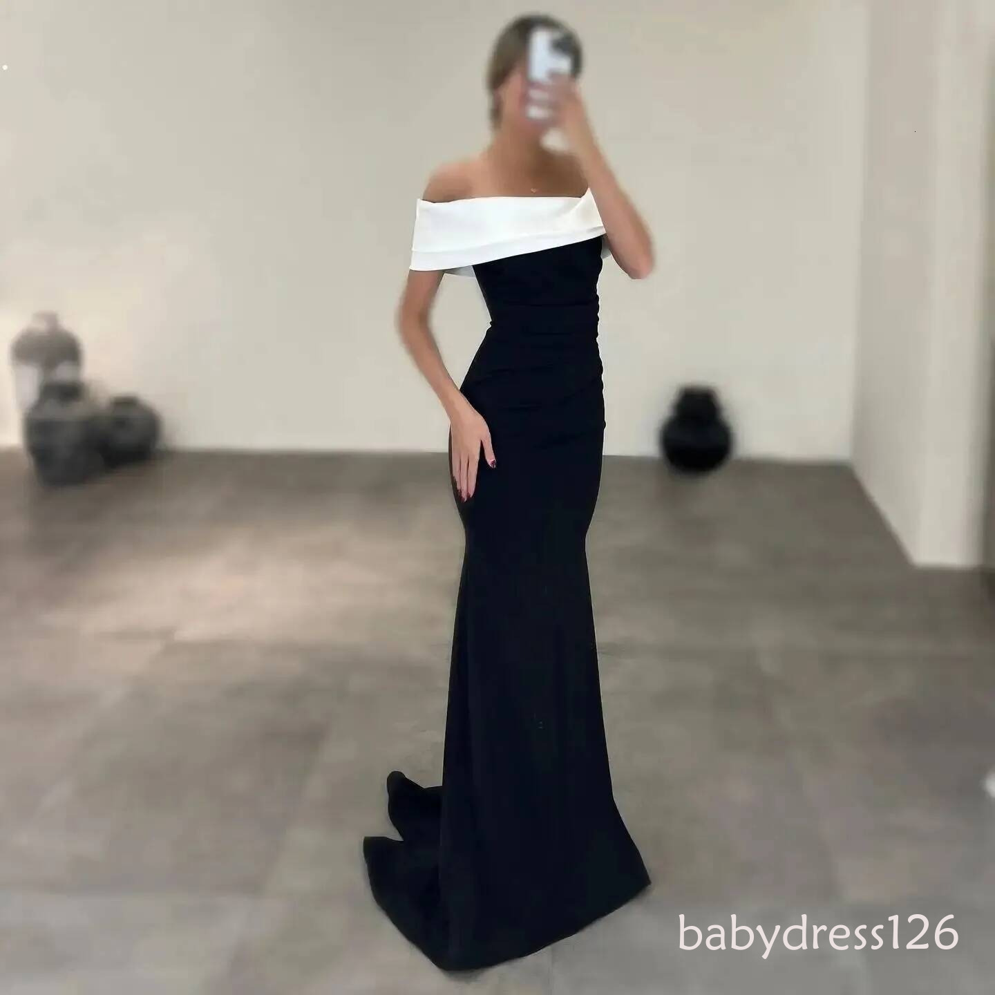 Simple Black Evening Dress Off The Shoulder Satin Mermaid Formal Party Prom Gowns Celebrity Style Vestidos Feast Robe De Soiree 0115