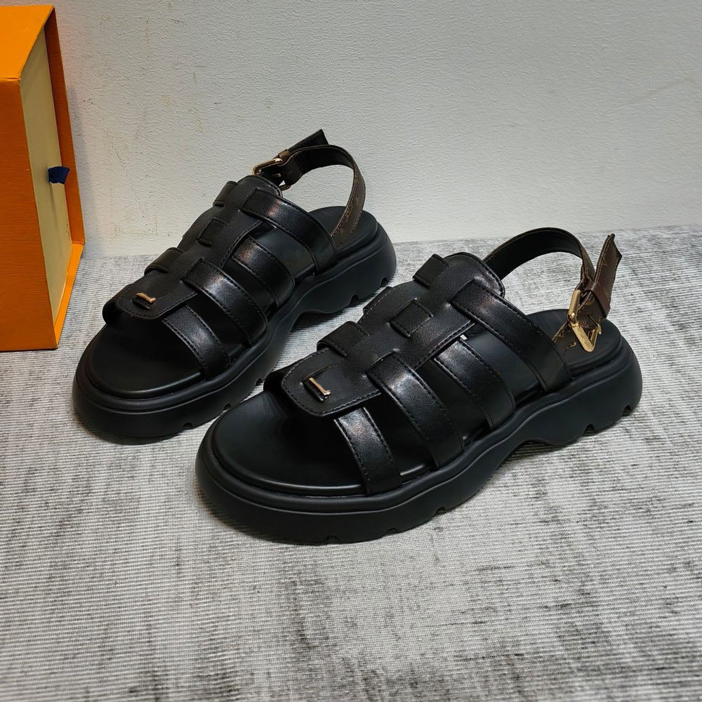 Nevada Comfort Fisherman Sandal Womens Designer Sandals 1AK423 Black Buckle Strap Plain Calf Leather Sandal Fashion Luxury Casual Sandals EVA Outsol