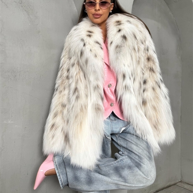 DFDG 2026 Women Leopard Print Faux Fur MidLong Coat Wide Lapel Collar Fluffy Plush Oversized Jacket y Winter Street 261016