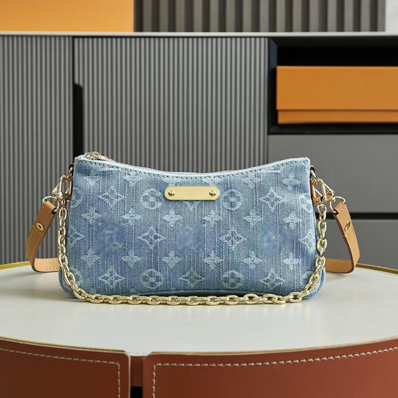 Denim Vintage Designer Bag Pochette Elegant Half-moon Nano Luxury Bag Fashion Women Leather Embossed Crossbody Bag Old Flower Chain Handbag Letter S