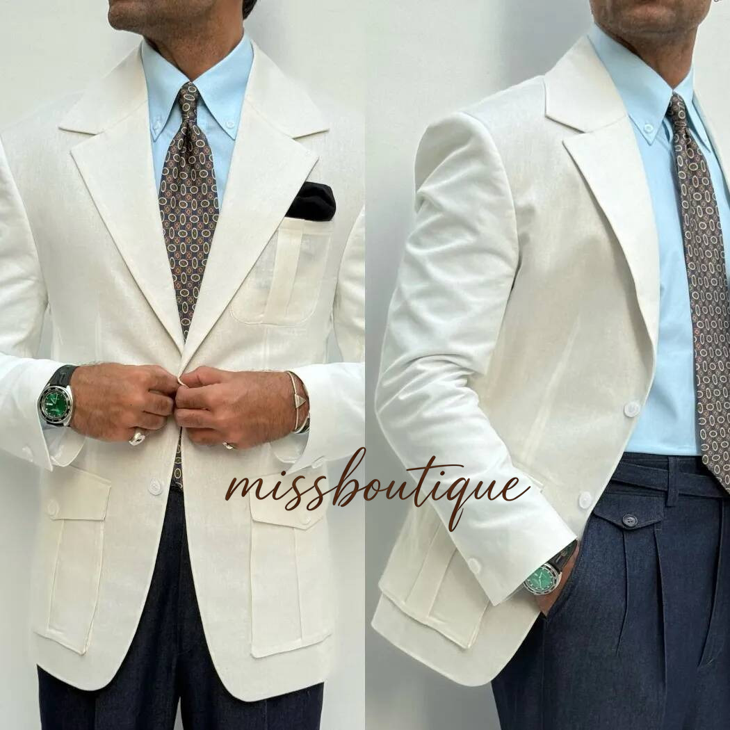 White Men Wedding Tuxedos One Piece Jacket Notched Lapel Two Button Groomsmen Suits Tirm Fit Customized Blazer For Bestmen Wear Q017