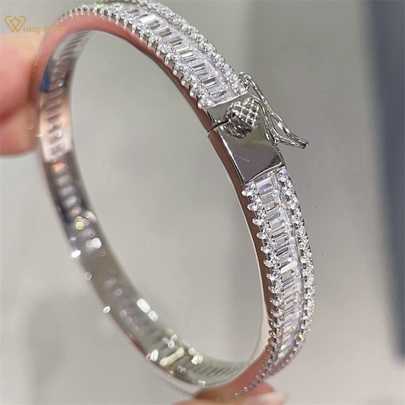 Wong RainSparkling 100% 925 Sterling Silver FullLab SapphireGemstone y Bracelets Bangle FineJewelryAnniversary Gifts 261016