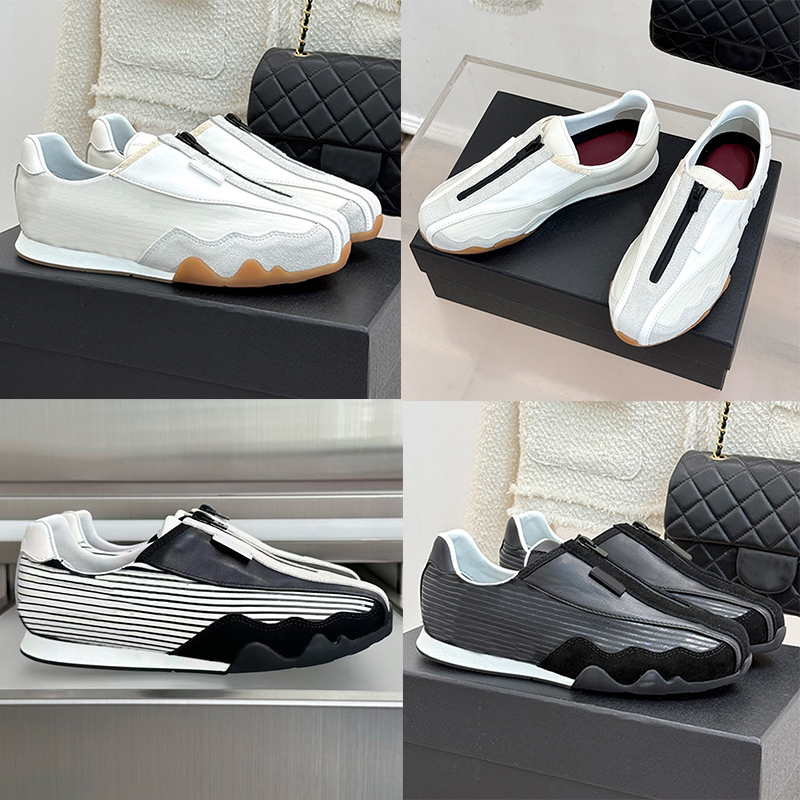 Womens CC Suede Calfskin Sneakers Elegant Front Zipper Retro Racing Low Top Casual Shoes Fall Winter 2026 Round Toe Designers CC Sport Shoes Gum Rub