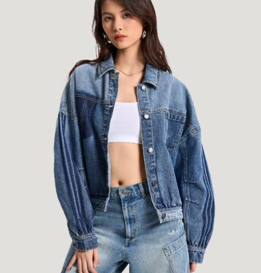 Women's Vintage Patchwork Denim Jacket Oversized fit Blue Jean Coat Women Streetwear fashion Outerwear