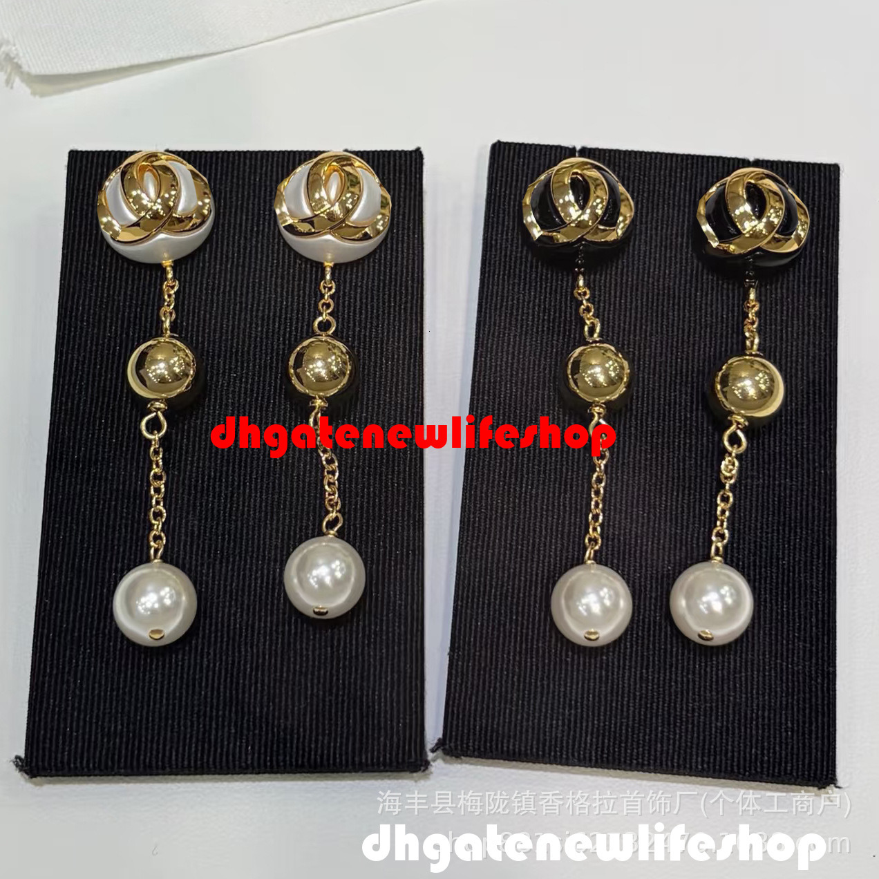 designer cc jewelry earrings Black White Round Enamel Pearl Pendant Earrings Delicate Luxurious Metal Tassel channel earrings