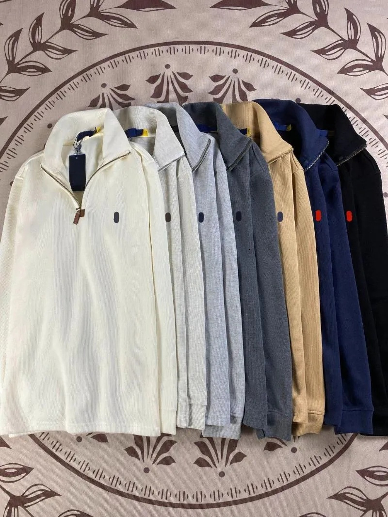 Men's Hoodies Designer Half zip Stand Polo Hoodie Men Fashion Vintage Loose Pony Pullover Solid Ribbed Casual Sweatshirt 6e