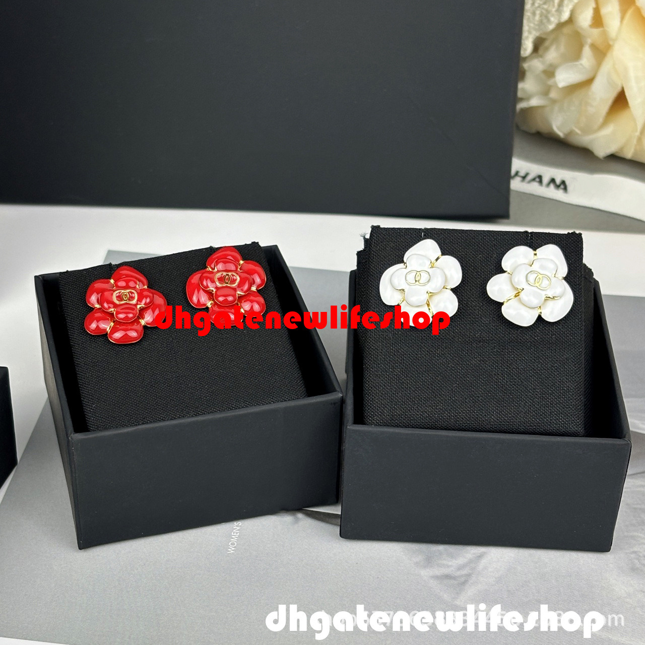 designer cc jewelry earrings Elegant Enamel Drop Earrings Three-Dimensional Camellia Luxurious Delicate Jewelry For Women channel earrings