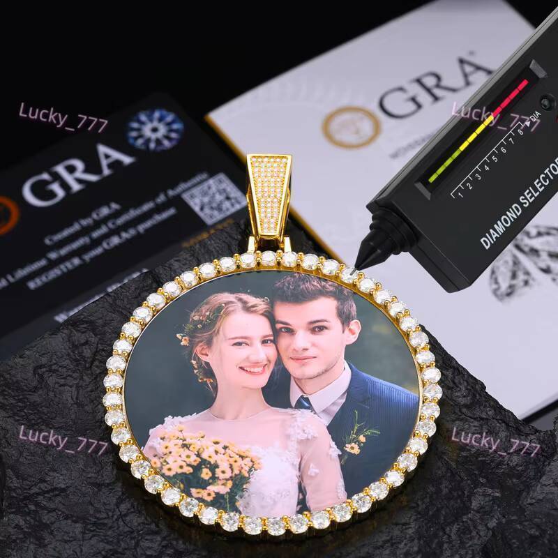In Stock Custom Iced Out VVS Moissanite 68MM Round Memory Photo Pendant S925 Sterling Silver Can Diamond Test Hip Hop Jewelry