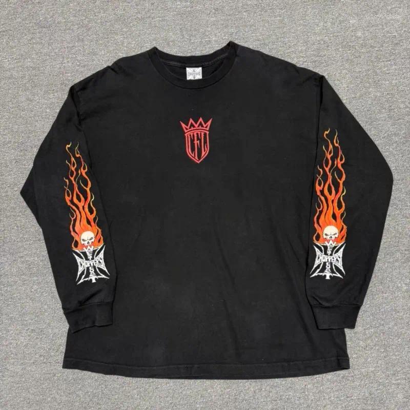 26ss Hiphop Street West Choppers Long Sleeve Tshirts Cross Letter Crack Print Flame Skull Round Neck Pullover Men Women