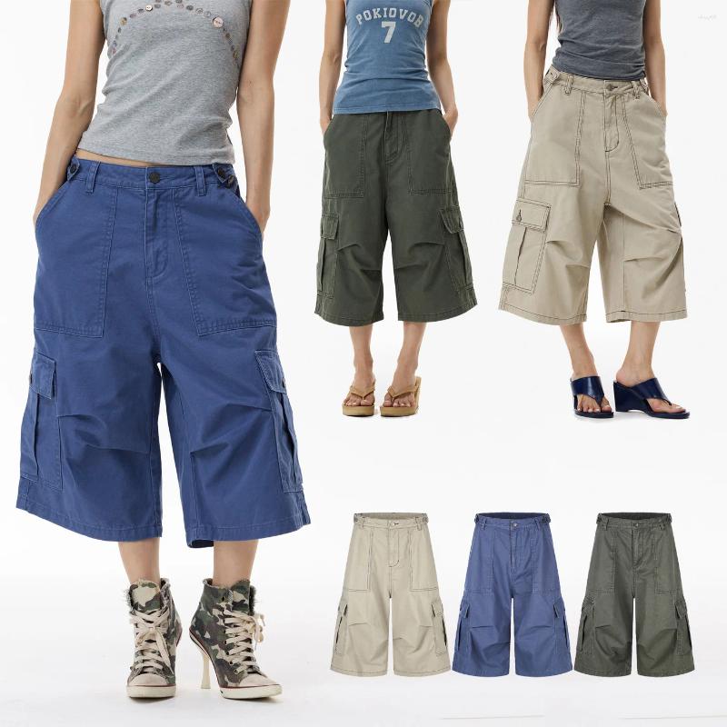 Summer Calf-length Cargo Pants Men Women Streetwear Fashion Loose Casual Pure Cotton Middle Baggy Couple Trousers