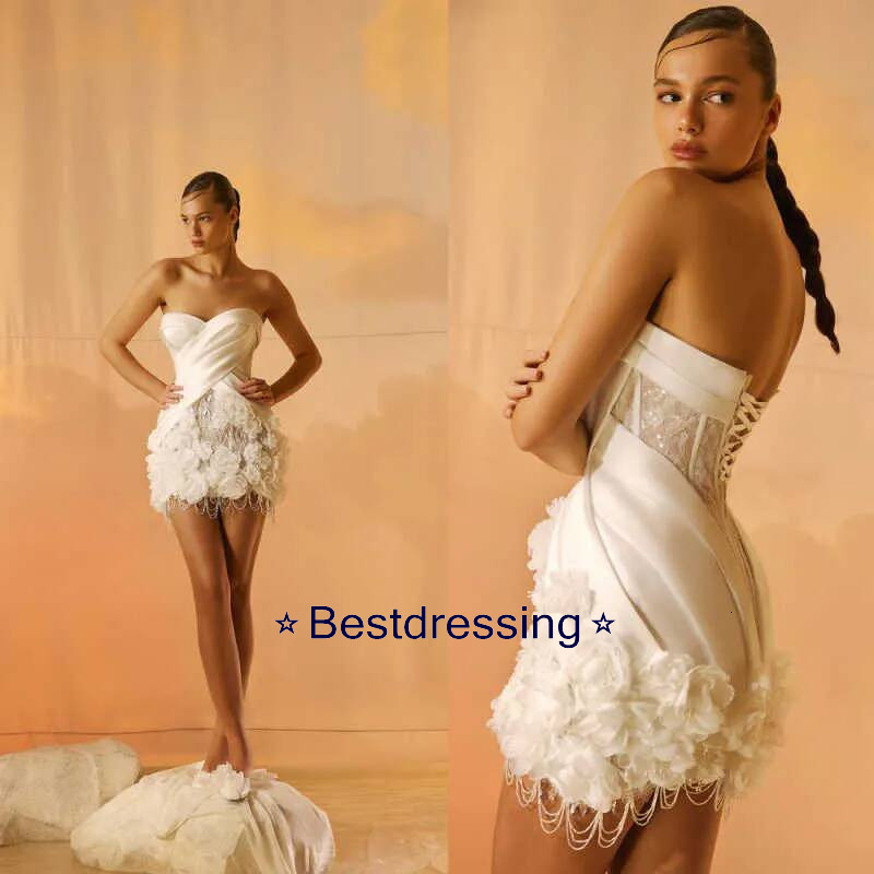 Sexy Mini Wedding Dresses Handmade Flowers Backless Bridal Gown Customized Beach Bride Dress Vestido De Novia Bd019