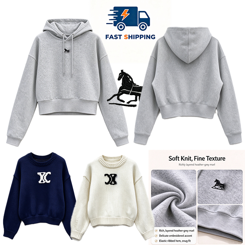 Women sweater short hoodie stylish hooded sweatshirt women coat designer style classic casual round neck pullover autumn outdoor simple outfit