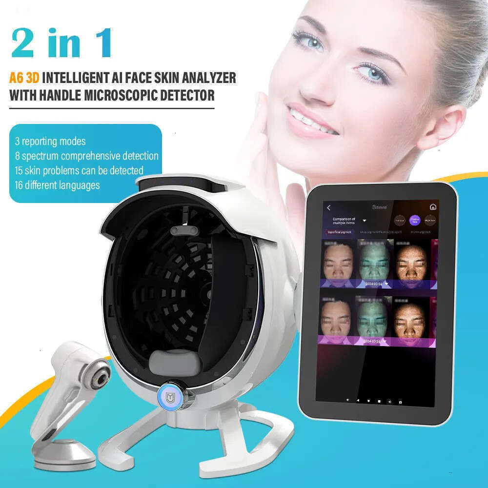 New Upgrade Moji 2 In 1 Skin Diagnosis Health Detection 8 Spectrum Lights 3D Topography Shooting Moist Acne Blackhead Wrinkle Testing Skin Analysis