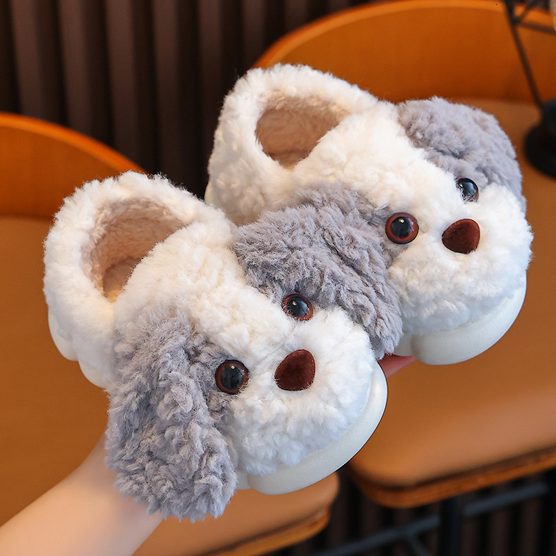 Kids Cotton Slippers Winter Boys Girls Non Slip Indoor Cute Dog Design Warm House Shoes for Children J261019