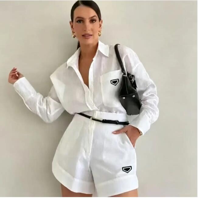 2026 new Womens Blouses Shirts White Shorts Sets 2 Piece Sets Women Loose Shirt And Shorts Suits Summer Female Outfits