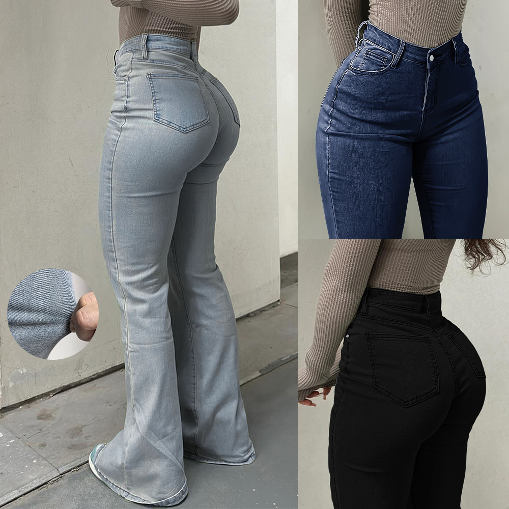 Cross-border 2026 spring/summer new women's high-waisted flared jeans, stretchy, slim-fit, butt-lifting, long pants, street style, slightly fla
