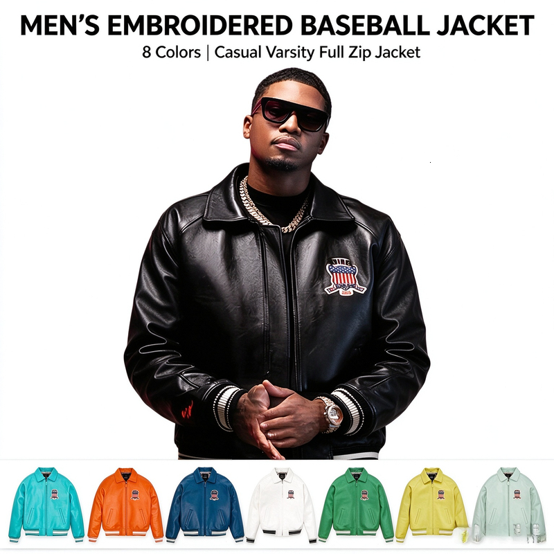 designer AVIREXMen's Genuine Leather Varsity Jacket Us plus size Thick European lambskin High Quality Embroidery Jackets Fashion Retro PU cotto