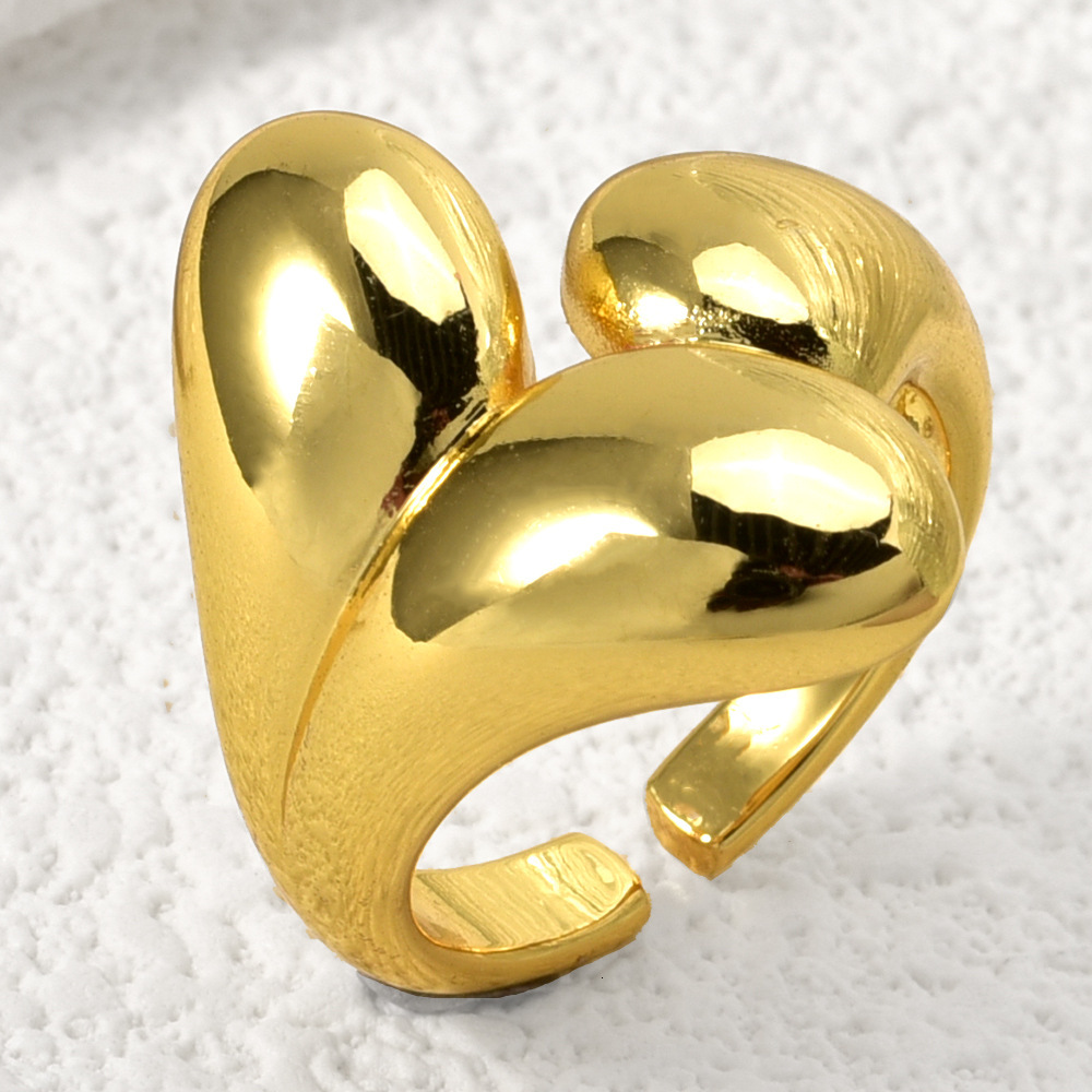 European and American heart-shaped copper-plated gold open ring, uniquely designed retro single-band ring for women, a high-end accessory