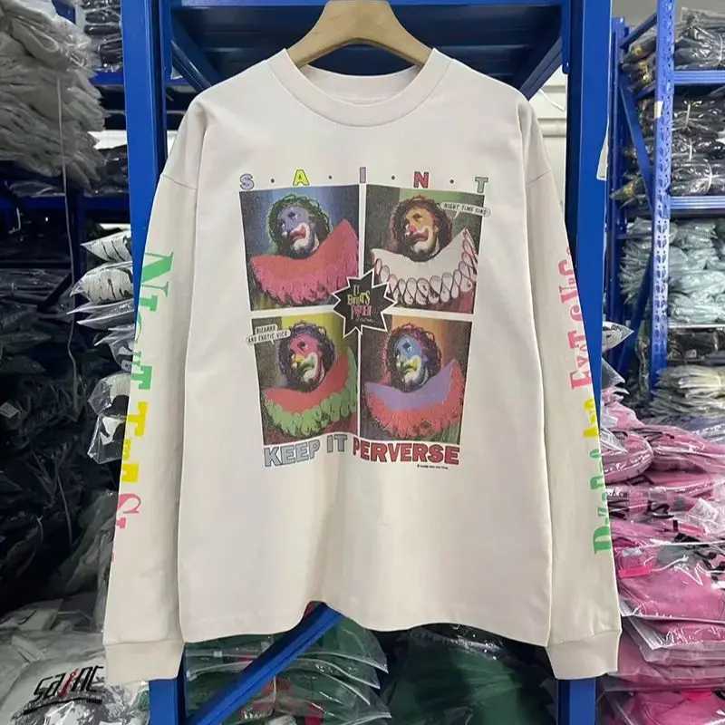 O-Neck SAINT Long Sleeve T Shirt Men Woman High Quality Fashion Retro Pattern Print Casual All-match Streetwear Top Tee T261019