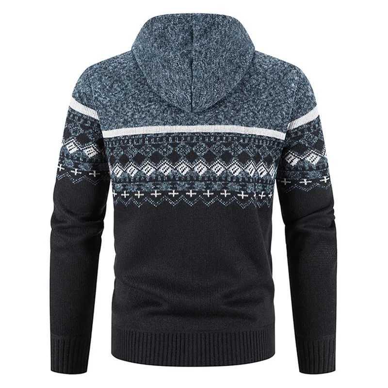 Men Flce New Sweater Winter Cardigan Hooded Knitted Print Sweatercoat Mens Casual Warm Cardigan Zipper Hooded Cardigan Men M261016