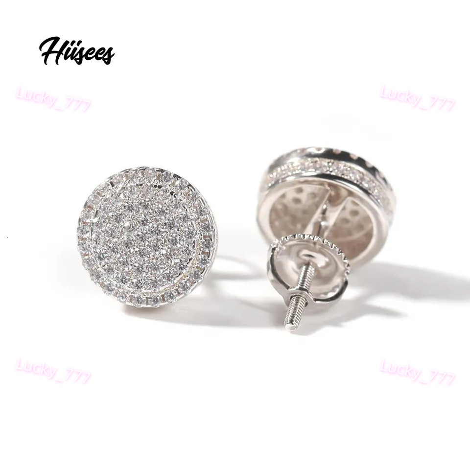 Hip Hop S925 Sterling Silver Moissanite Rose Gold Earring Bling Ice Out Circle Shape Stud Earrings for Unisex Rapper Jewelry