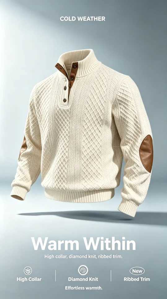 Sweater Men's Button Stand Collar Horse Embroidery Knit Pullover Elbow Patch Long Slve Autumn Warm Casual Jumper M261016