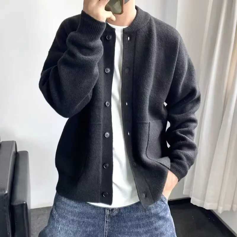 New Thickened Men's Knitted Cardigan Autumn Winter Trendy Crew Neck Sweater korean Pure Color Simple Design Cool Youth Sweater M261016