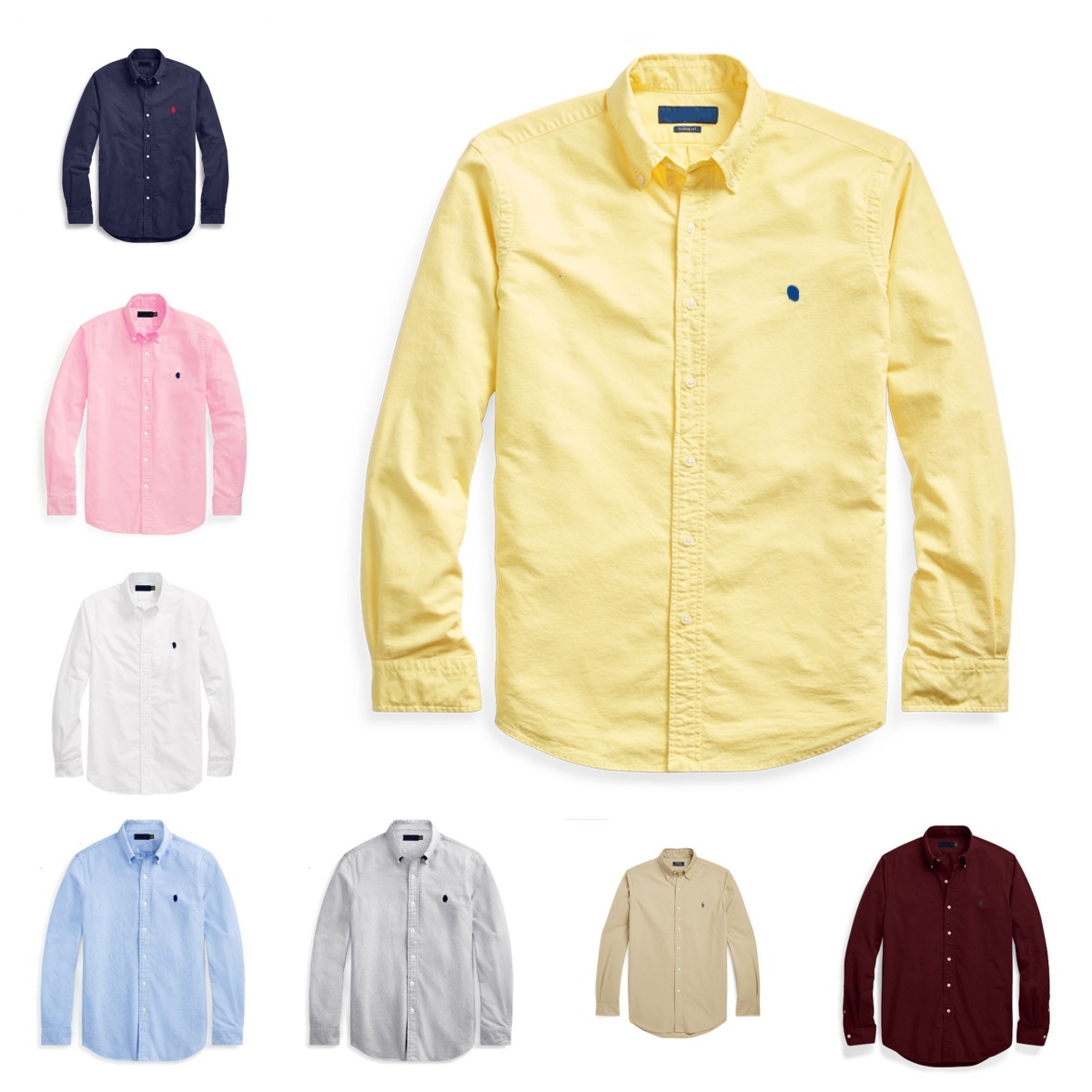 Cross border foreign trade Paul classic pony logo embroidered Oxford fabric solid color men's pure cotton long sleeve shirt jacket top q3