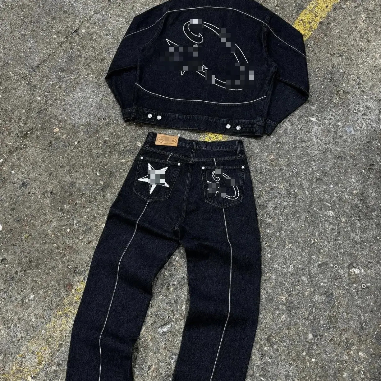 Men Jeans Men's Suit High Street trousers West Denim Jacket Loose Jeans Denim Pants
