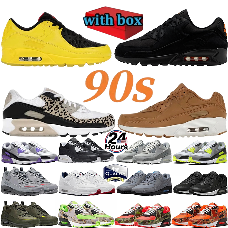 Designer Men 90 Running Shoes 90s Sneakers Fashion Classic Triple Black White Neon Yellow Grey Olive Midnight Navy High quality thick bottom Trainer