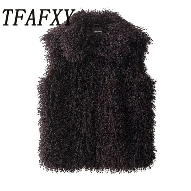 TFAFXY Faux Fur Vests For Women Fashion Fluffy Sleeveless Jackets Female Vest Loose Winter Warm Streetwear Waiscoat Tops 261014