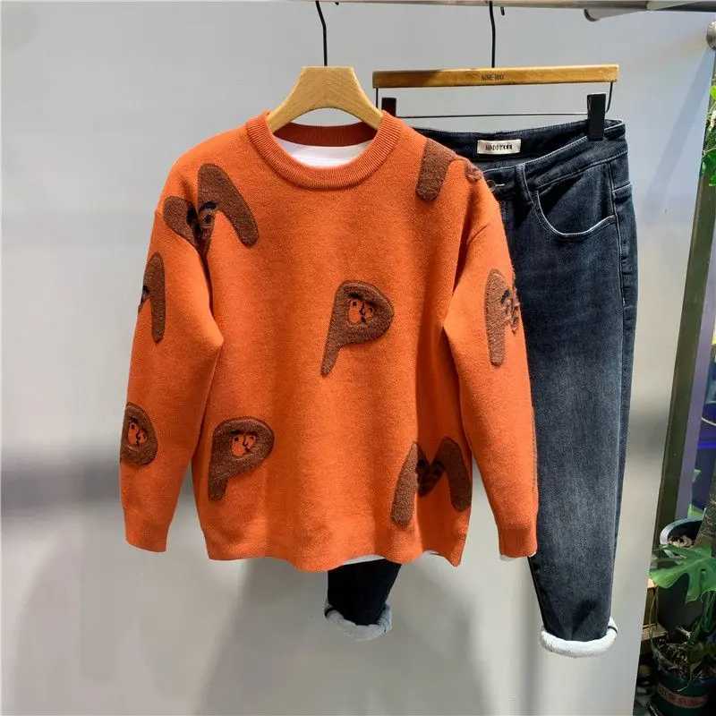 New Autumn and Winter 2025 Letter Printed Pullover Knitted Sweater Fashionable Slim Warm Inner Top Men's Clothing Sweater M261016