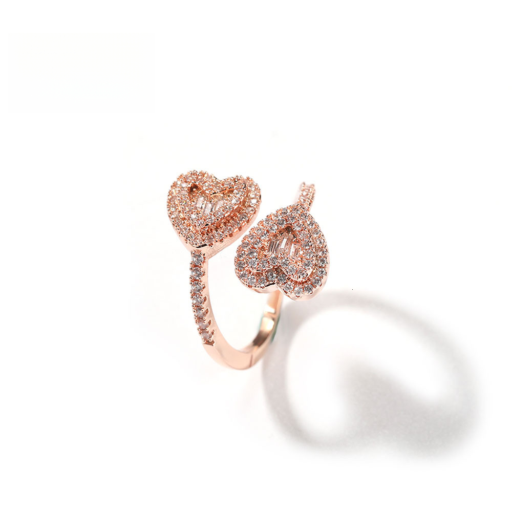 New Luxury Iced Fashion Full Diamond Double Heart Offset Rings for Men and Women Hip Hop Style Luxury Out D VVS Diamond Iced