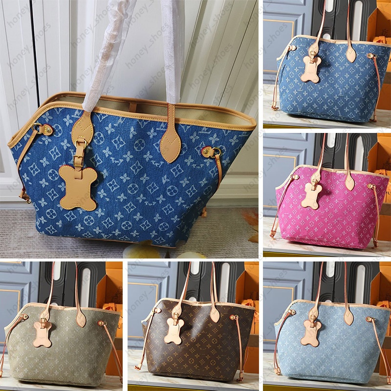 2026 Women Denim designer shoulder bags Nevers woof Medium pet bag high quality tote bag 31cm shopping bag travel purse L28052 27847 all crossbody b