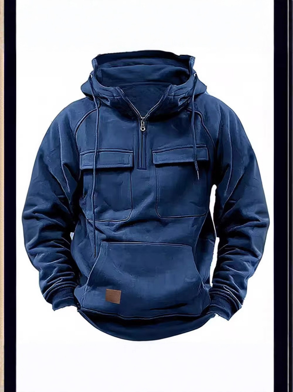 designer luxury Cross-Border Autumn Winter New Men's Hooded Solid Color European and American Youth Sports Multi-Pocket Patchwork Sweatshirt Ja