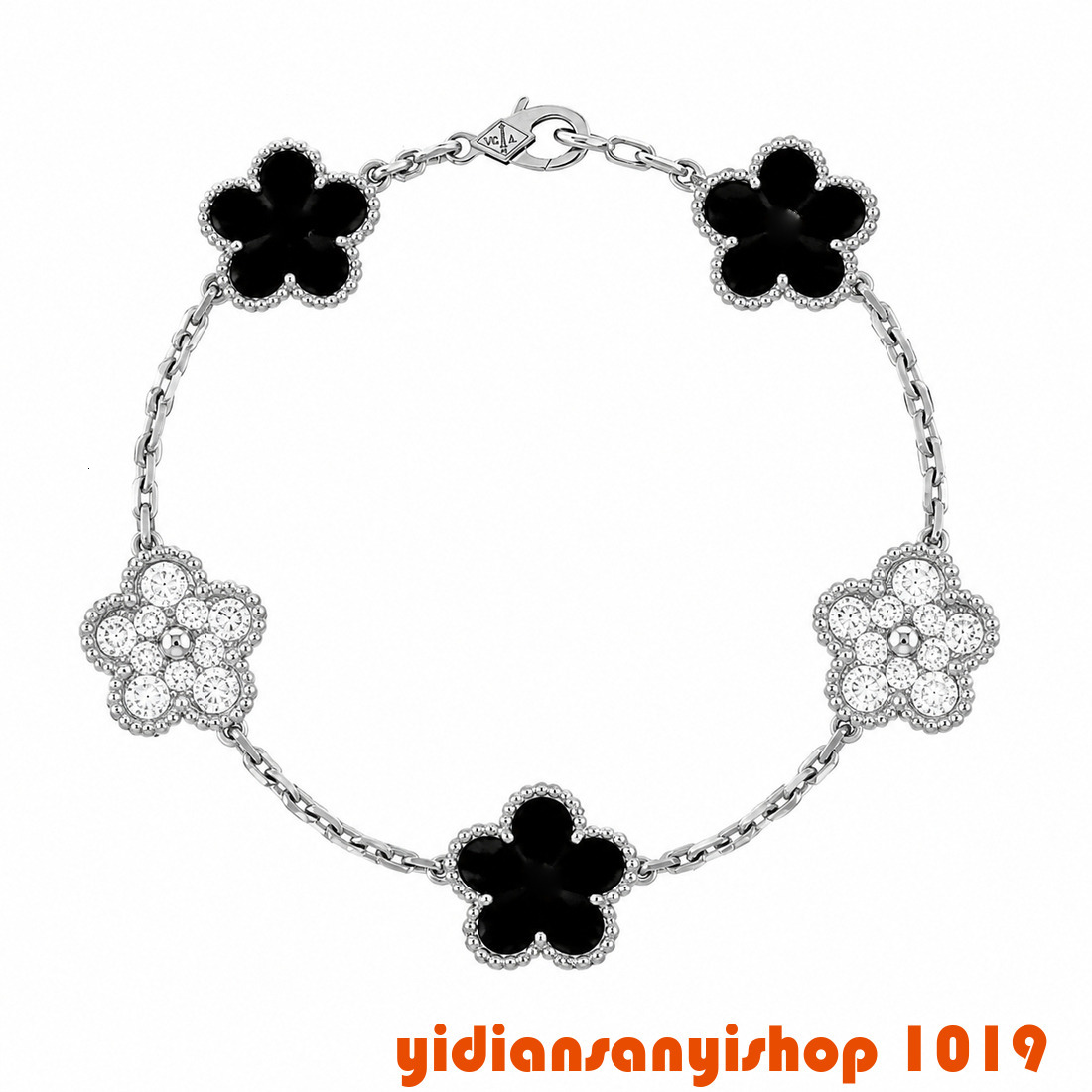 Silver Tone Flower Charm Bracelet with Five Light Blue Purple Clover Motifs Women's Delicate Jewelry for Casual and Dressy Outfits vanly cliff